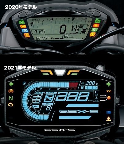 GSX-S1000の「型式 2BL-GT79B」と「型式 8BL-EK1AA」のメーターの違いを比較