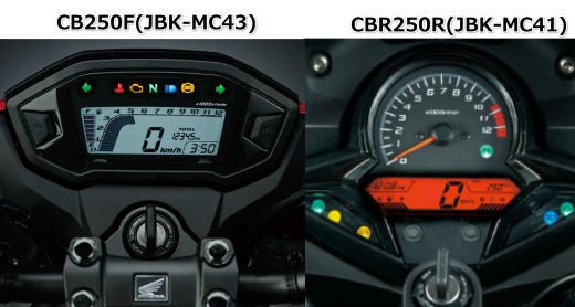 CB250F(MC43)とCBR250R(MC41)のメーターの比較