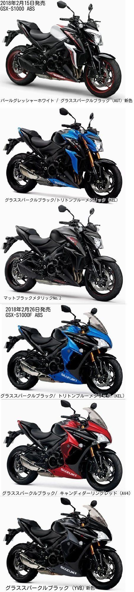 2018年2月26日発売の「GSX-S1000 ABS」と「GSX-S1000F ABS」