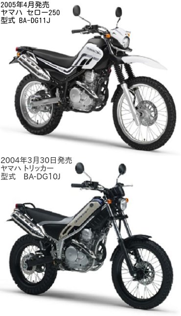 セロー250(型式 BA-DG11J)とトリッカー(型式 BA-DG10J)の違いを比較