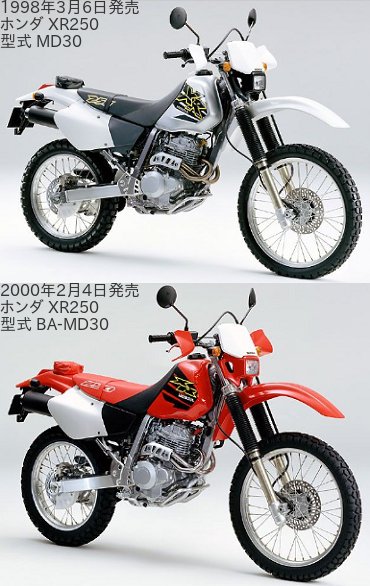 XR250の「型式 MD30」と「型式 BA-MD30」の違いを比較